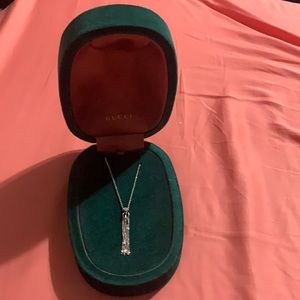 NWT Gucci 18k white gold GG tassel necklace.